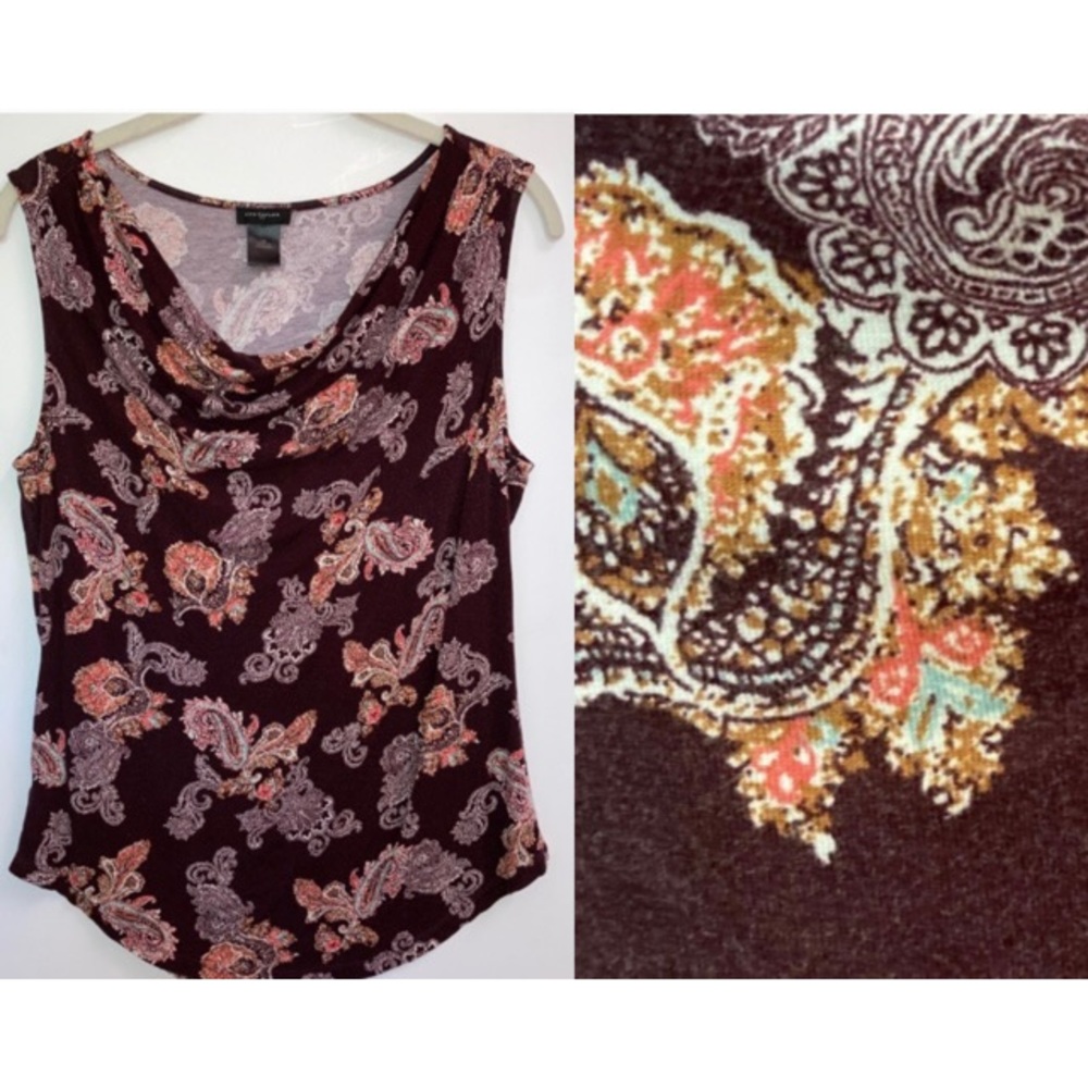 Ann Taylor sleeveless paisley cowl neck blouse